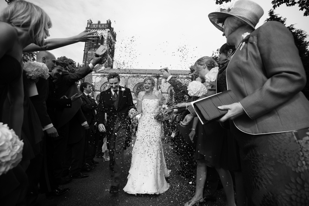 confetti shower for bride & groom, Wood Hall Hotel Wedding