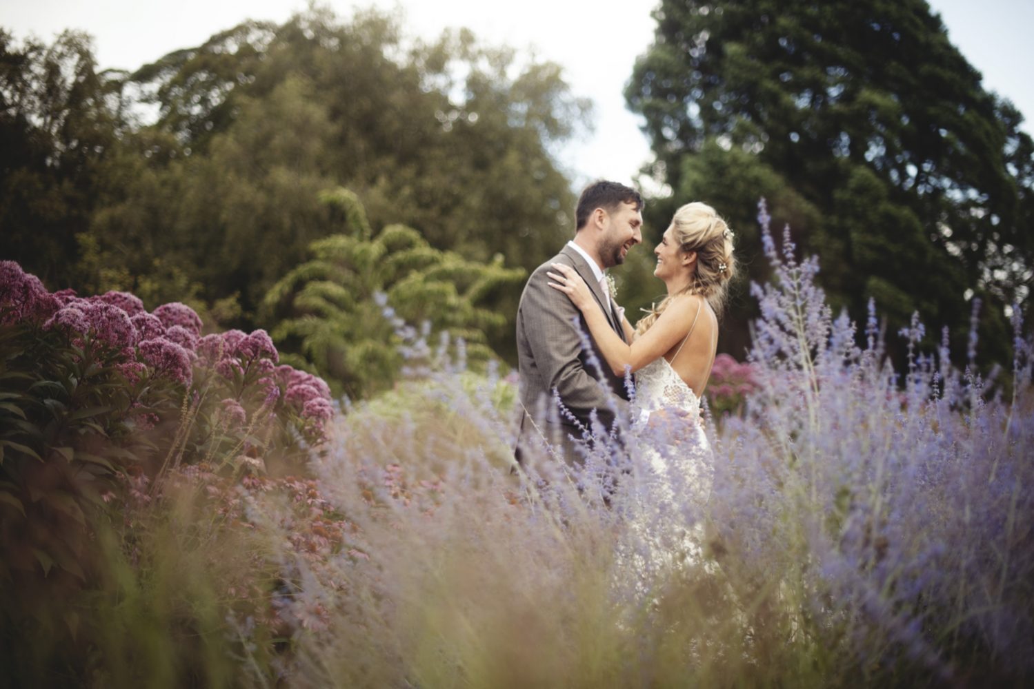 Bride and Groom in the gardens at The Fig House at Middleton Lodge Wedding