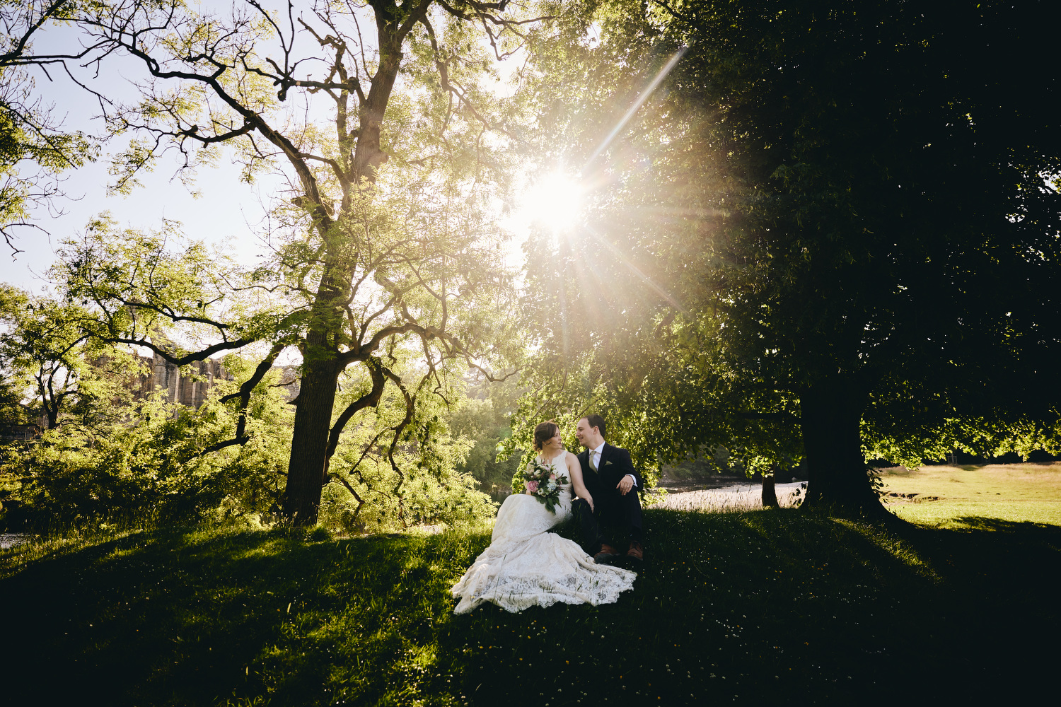 Yorkshire Wedding Photographer Bride & Groom have photos at Bolton Abby after their wedding at  The Tithe Barn at Bolton Abbey